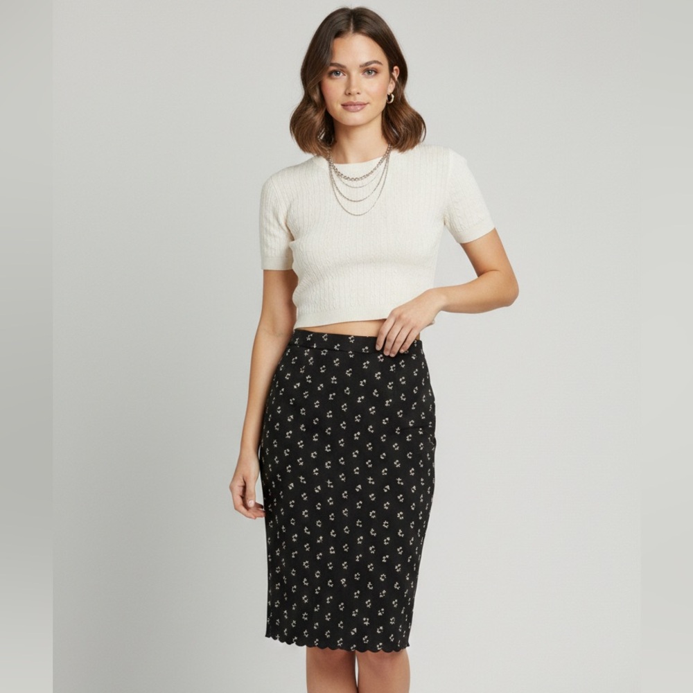 0321 - Ann Taylor Black Floral Pencil Skirt